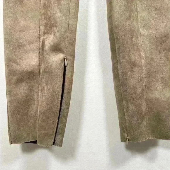 ZARA Faux Suede Ankle Zip Work Pants Leggings Tan Beige High Rise Women M - Picture 9 of 9
